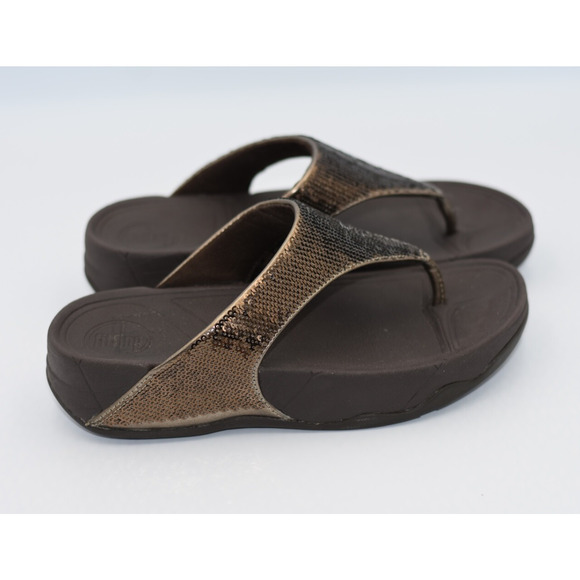 FitFlop ELECTRA Brown Bronze Sequin Flip Flop Sandals Women's Size 5 NICE - Picture 6 of 7